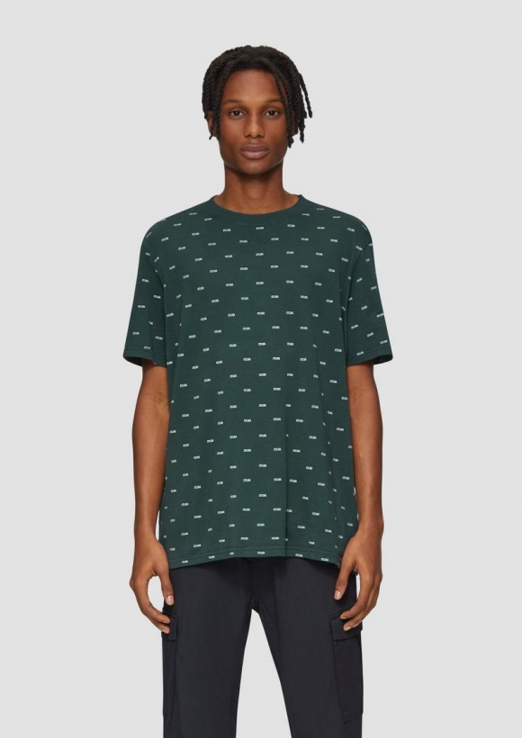 s.Oliver Gewaschenes T-Shirt mit All-over-Print - smaragd