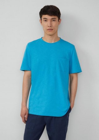s.Oliver Flammgarn-T-Shirt mit Brusttasche und offenen Kanten - türkis