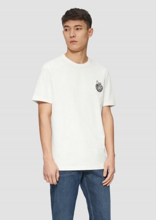 s.Oliver Baumwoll-T-Shirt mit Peanuts®-Stickerei - weiß