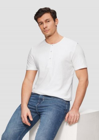 s.Oliver Henley-T-Shirt mit Flammgarnstruktur - weiß