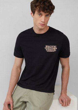 s.Oliver Baumwoll-T-Shirt mit Crewneck und Artwork - schwarz