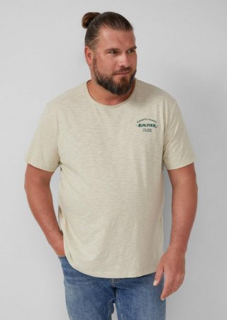 s.Oliver Meliertes T-Shirt mit Rollkante und Frontprint - weiß
