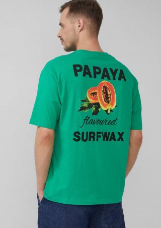 s.Oliver Baumwoll-T-Shirt im Relaxed Fit mit Front- und Rückenprint - grün