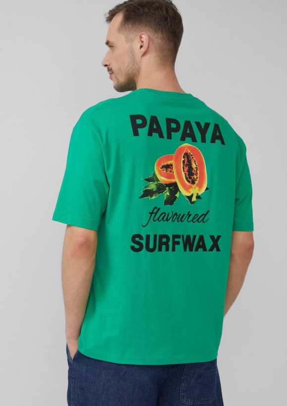 s.Oliver Baumwoll-T-Shirt im Relaxed Fit mit Front- und Rückenprint - grün
