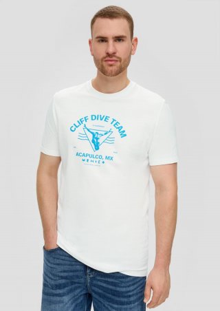 s.Oliver Crew-Neck-Shirt mit Frontprint aus Baumwoll-Jersey - weiß