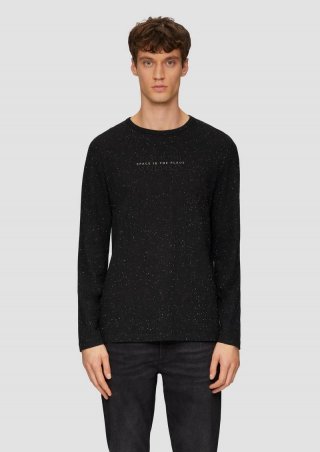 s.Oliver Meliertes Longsleeve aus Jersey mit Logo-Print - schwarz