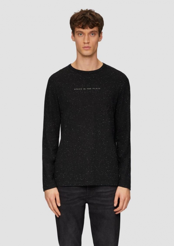 s.Oliver Meliertes Longsleeve aus Jersey mit Logo-Print - schwarz