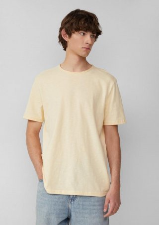 s.Oliver Baumwollshirt mit Rollkante und Flammgarnstruktur - hellgelb