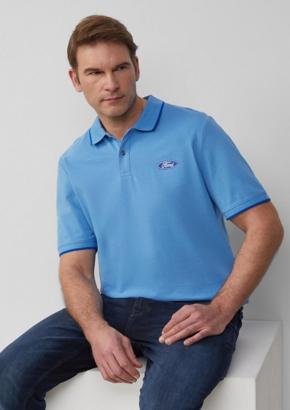 s.Oliver Poloshirt aus Piqué mit Stickerei und Ford®-Artwork - blau