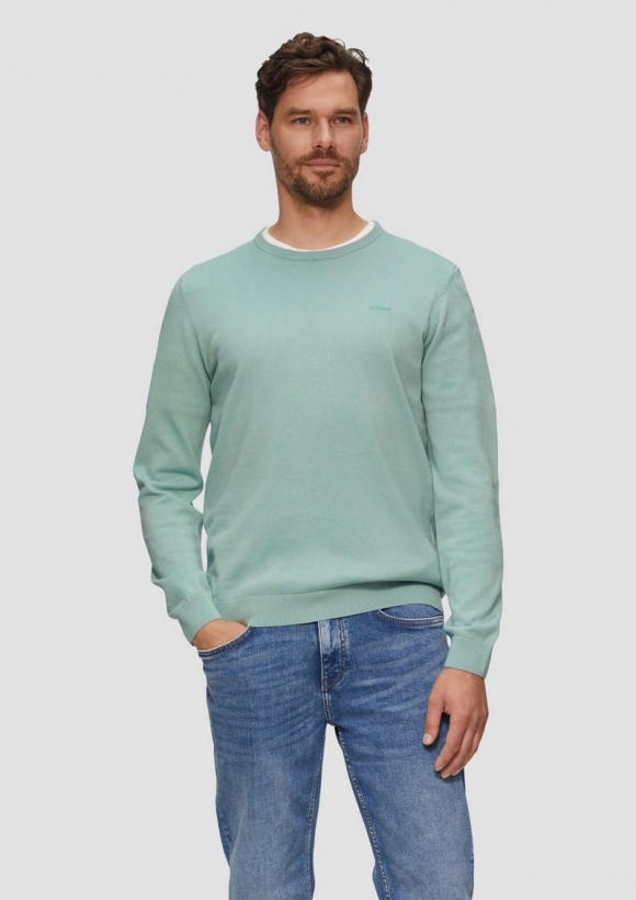 s.Oliver Strickpullover mit Logo-Stickerei - salbeigrün
