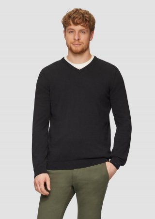 s.Oliver Strickpullover mit Logo-Stickerei - schwarz