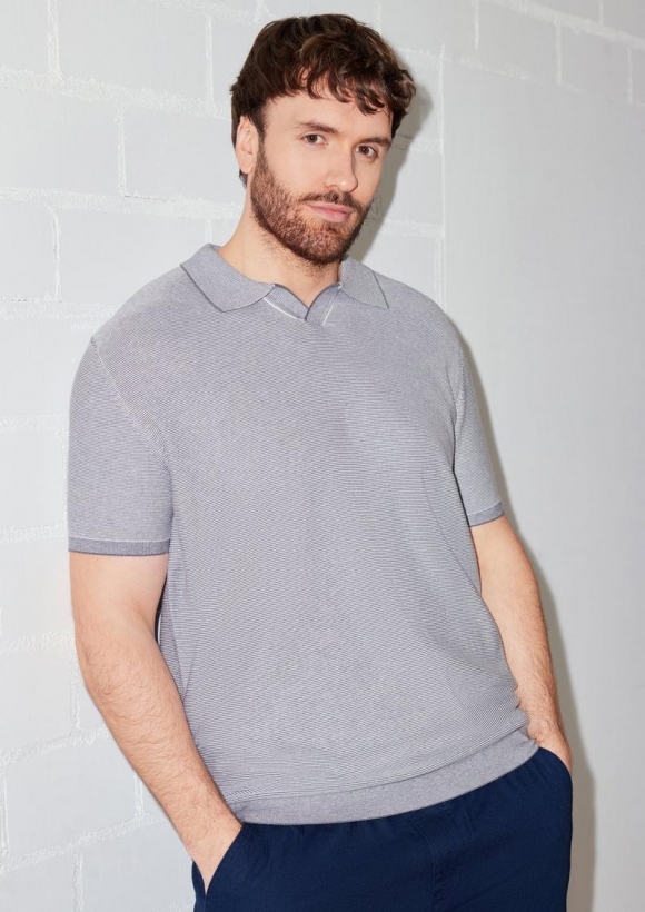 s.Oliver Gestricktes Poloshirt aus Leinenmix - grau meliert