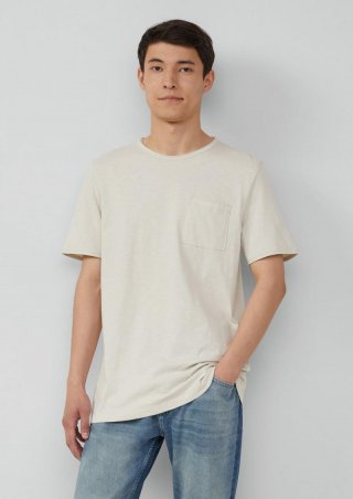 s.Oliver Flammgarn-T-Shirt mit Brusttasche und offenen Kanten - wollweiß