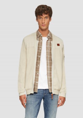 s.Oliver Strickjacke aus Fabricmix mit Bomber-Kragen - wollweiß