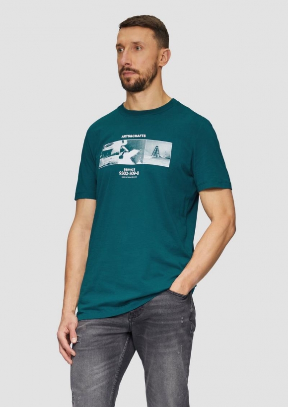 s.Oliver Jerseyshirt mit Crew Neck und Frontprint - petrol
