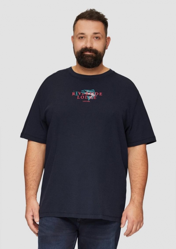 s.Oliver T-Shirt mit Stickerei aus Waffeljersey - navy