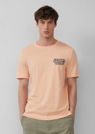 s.Oliver Baumwoll-T-Shirt mit Crewneck und Artwork - papaya