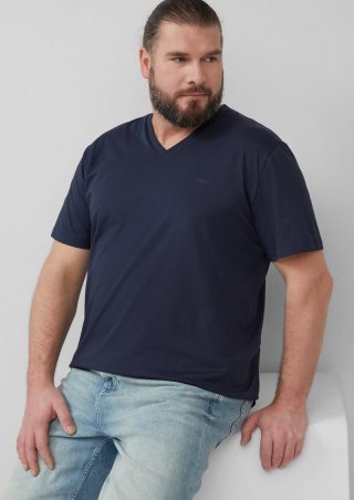 s.Oliver Jersey-T-Shirt mit V-Ausschnitt und Logo - navy