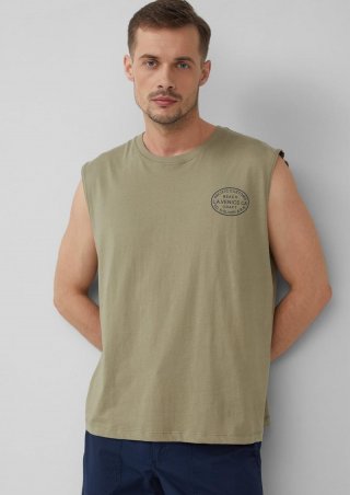 s.Oliver Jersey-Tanktop im Relaxed Fit mit Print - olivgrün