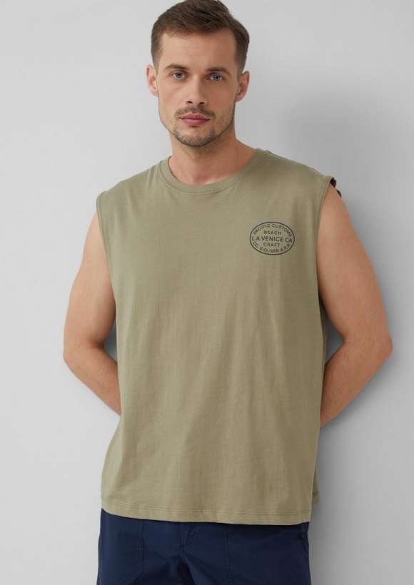 s.Oliver Jersey-Tanktop im Relaxed Fit mit Print - olivgrün