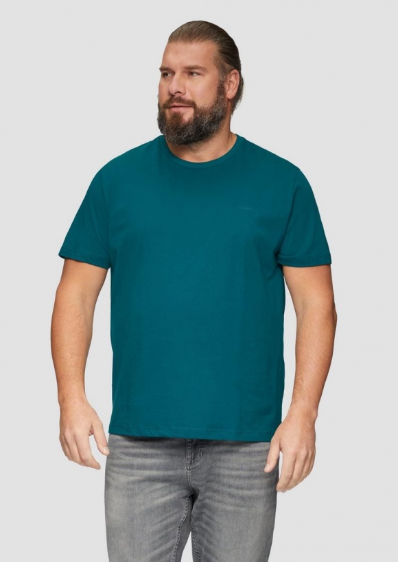 s.Oliver Baumwoll-T-Shirt mit kleinem Logo-Detail - petrol