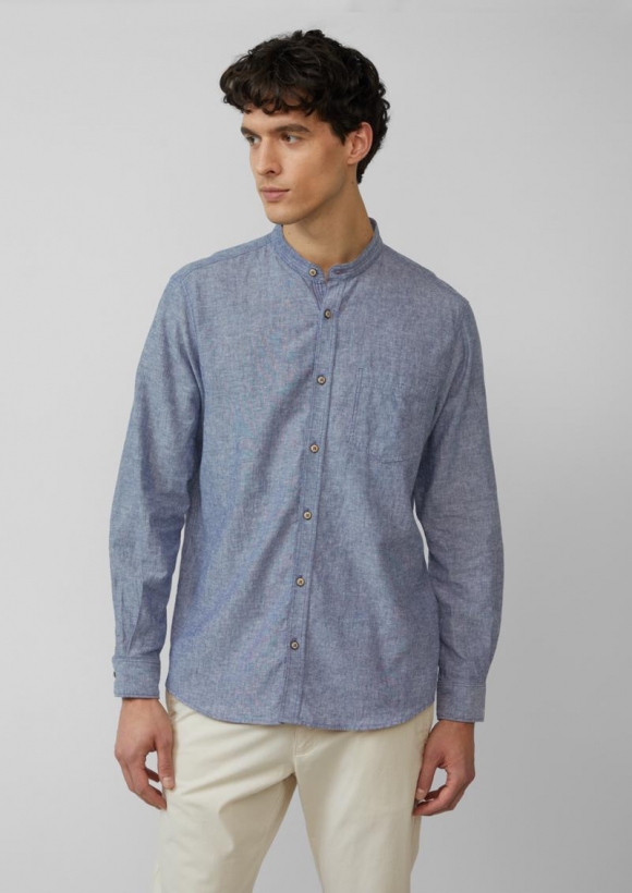 s.Oliver Regular Fit: Hemd aus Leinenmix mit Stehkragen - tiefblau