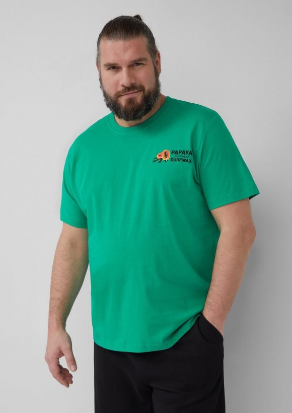s.Oliver Baumwoll-T-Shirt im Relaxed Fit mit Front- und Rückenprint - grün