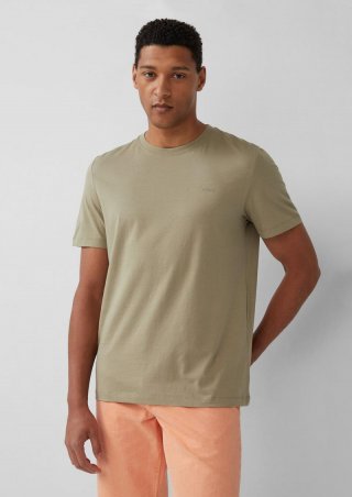 s.Oliver Baumwoll-T-Shirt mit Logo-Print - helles olivgrün