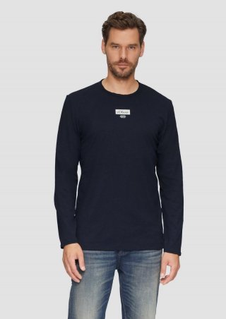 s.Oliver Logo-Shirt mit Rollkante und Flammgarnstruktur - navy