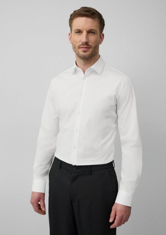 s.Oliver Tailored Fit: Businesshemd aus Baumwollstretch - weiß