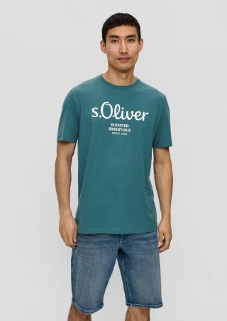 s.Oliver T-Shirt aus Baumwolle mit Label-Print - petrol