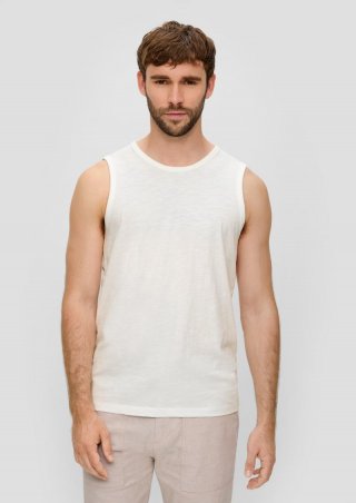 s.Oliver Baumwoll-Tanktop mit Flammgarnstruktur - weiß