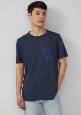 s.Oliver Meliertes T-Shirt aus Baumwollmix mit Artwork - tiefblau