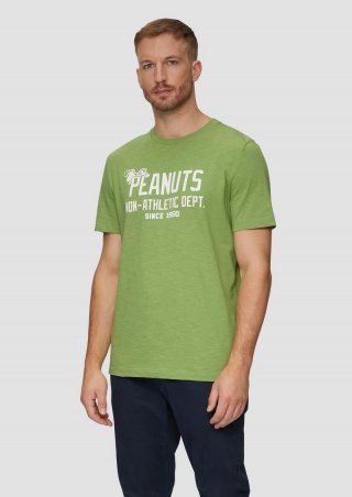 s.Oliver T-Shirt mit Peanuts®-Motiv und Flammgarnstruktur - bambusgrün