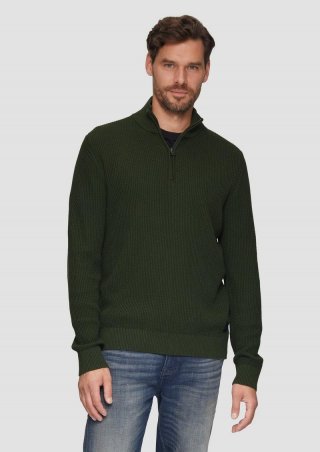 s.Oliver Strickpullover mit Troyerkragen aus Strukturstrick - olivgrün