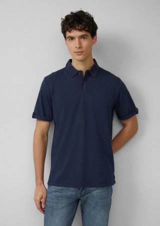 s.Oliver Jersey-Poloshirt mit Ärmel-Detail - tiefblau