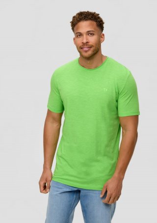 s.Oliver Baumwoll-T-Shirt mit Flammgarn-Struktur und Logo-Detail - grün