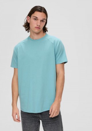 s.Oliver Baumwollshirt mit Raglanärmeln und Rippblende - helles türkis