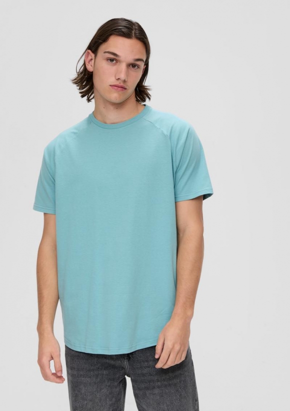 s.Oliver Baumwollshirt mit Raglanärmeln und Rippblende - helles türkis