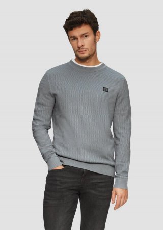 s.Oliver Strukturierter Strickpullover mit Logo-Patch - schiefergrau
