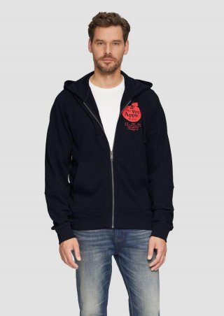 s.Oliver Leichte Sweatjacke mit Kapuze und Artwork - navy