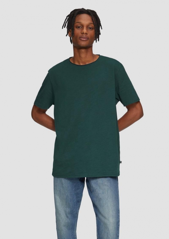 s.Oliver Baumwollshirt mit Rollkante und Flammgarnstruktur - smaragd