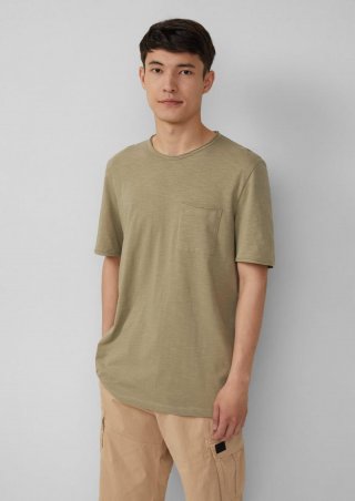 s.Oliver Flammgarn-T-Shirt mit Brusttasche und offenen Kanten - tannengrün