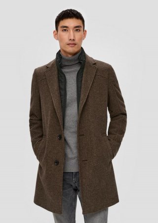 s.Oliver Tweed-Mantel mit herausnehmbarem Insert - mokka