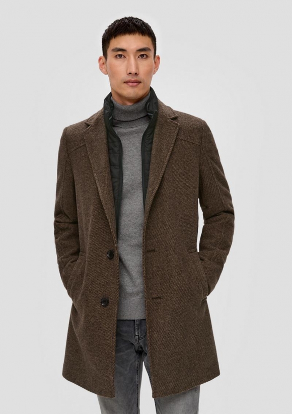 s.Oliver Tweed-Mantel mit herausnehmbarem Insert - mokka