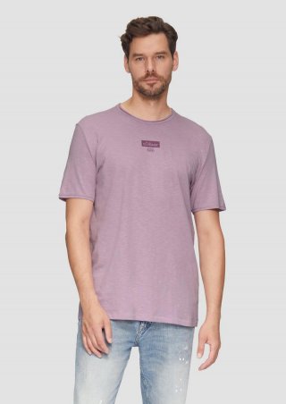 s.Oliver Logo-Shirt mit Rollkante und Flammgarnstruktur - flieder