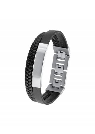 s.Oliver Lederarmband mit Edelstahl - schwarz