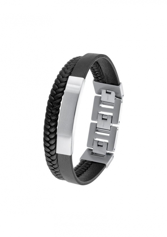 s.Oliver Lederarmband mit Edelstahl - schwarz