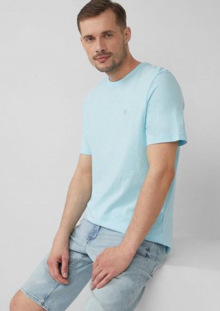 s.Oliver T-Shirt mit Flammgarnstruktur und Logo-Print - ozeangrün