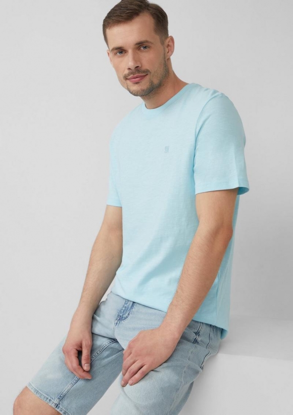 s.Oliver T-Shirt mit Flammgarnstruktur und Logo-Print - ozeangrün